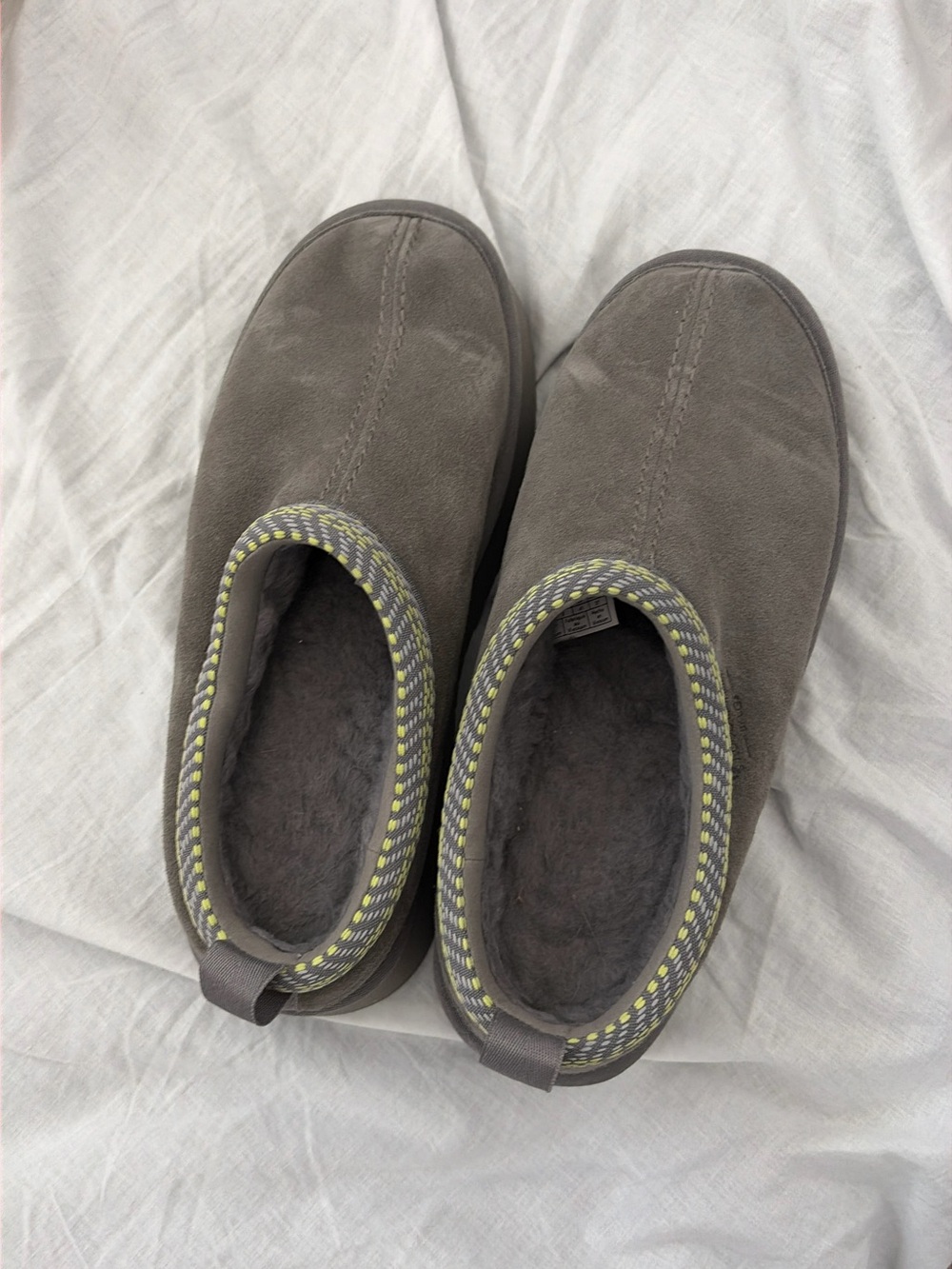 Koolaburra Gray Slip-On Fleece-Lined Women's Loafers with Yellow Accent